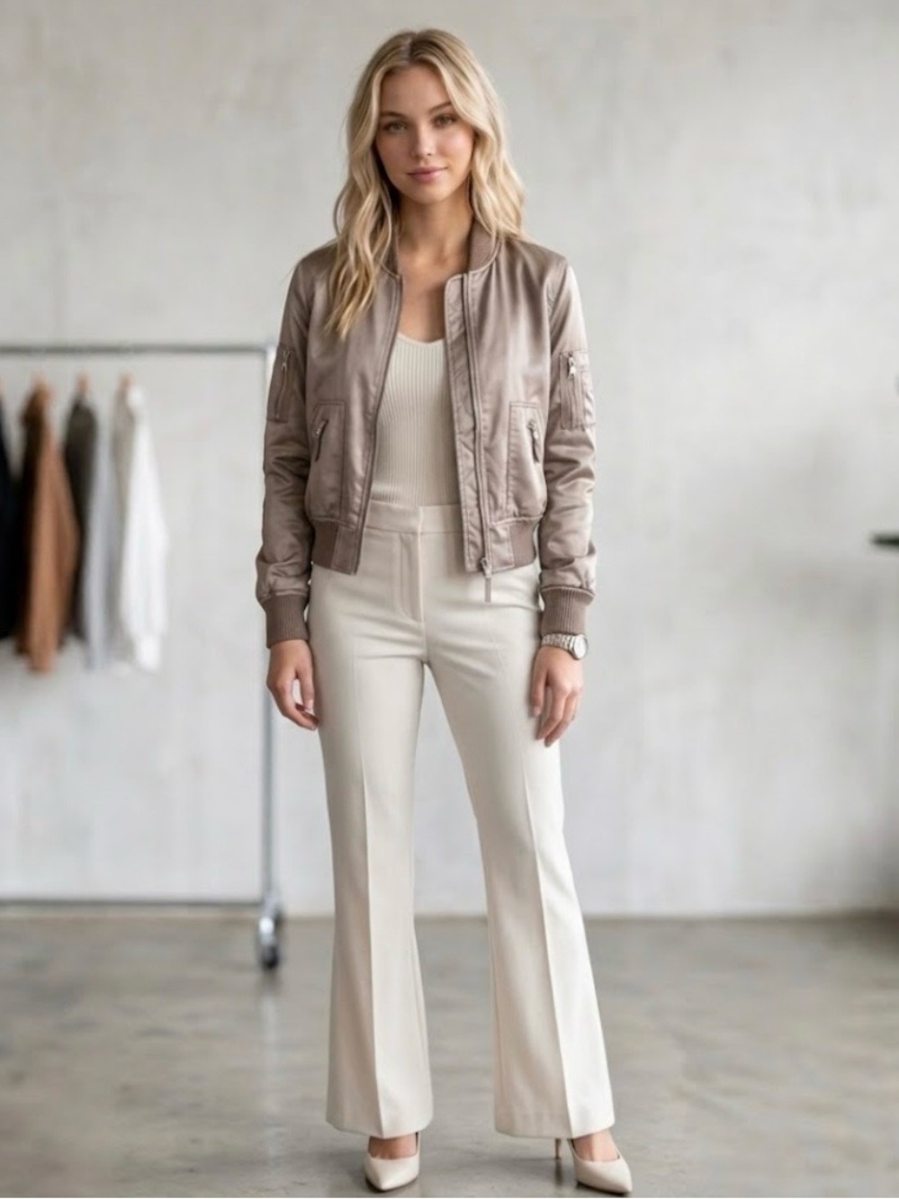 🔴Zara Taupe Bomber Jacket - Women's Lightweight Zip-Up